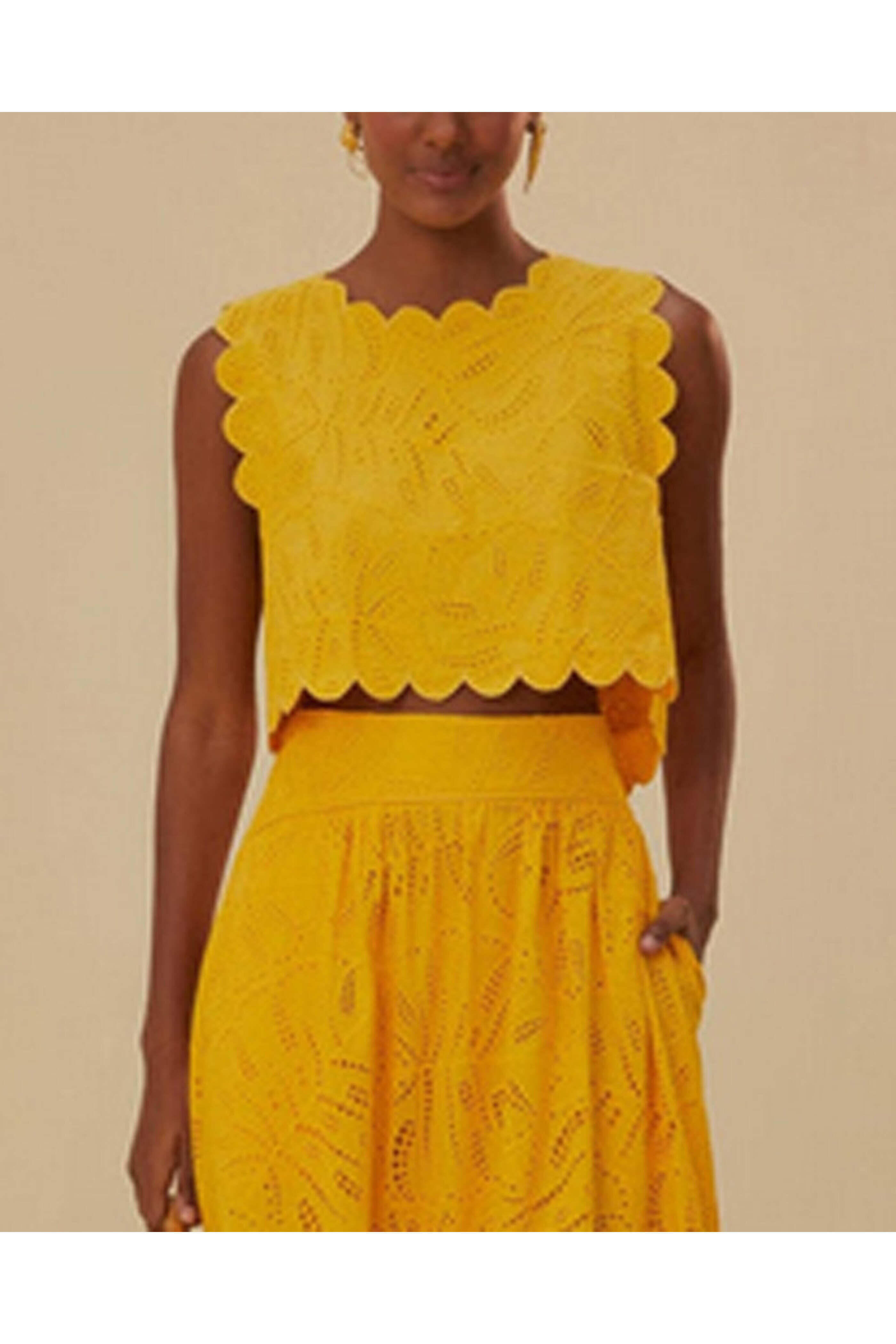 Farm Rio - Yellow Monstera Eyelet Crop Top