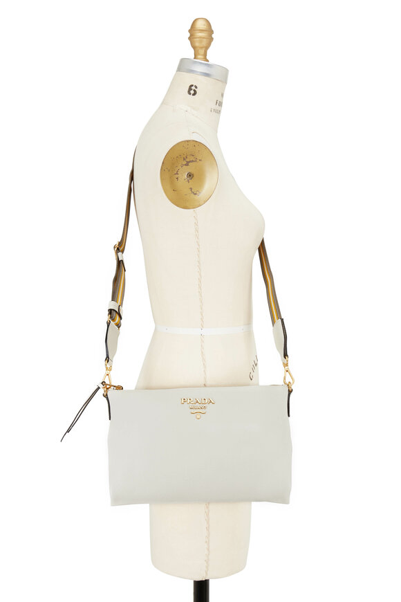 Prada - Ivory Grain Leather Zip Guitar Strap Crossbody