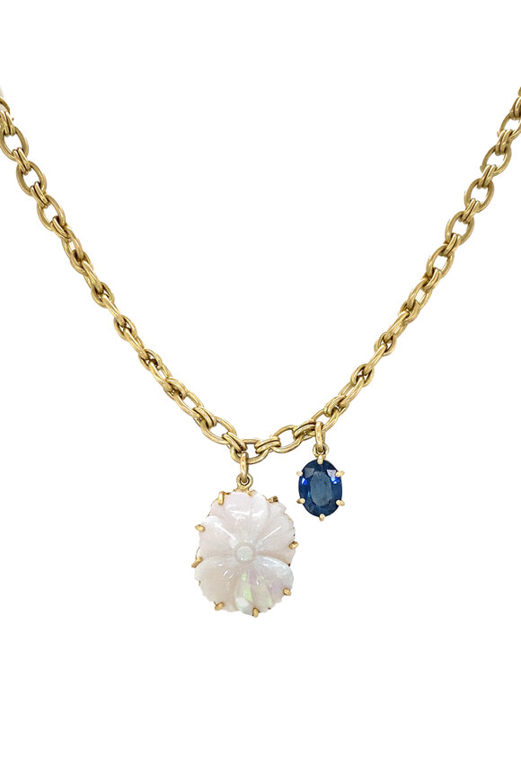 Sylva & Cie Carved Opal & Sapphire Necklace