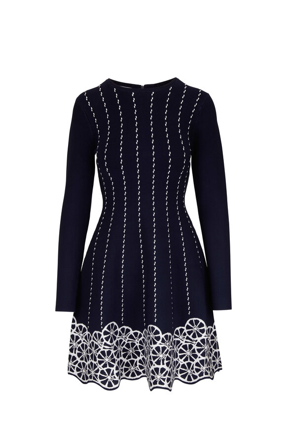 Lela Rose - Linear Knit Navy Blue Dress 