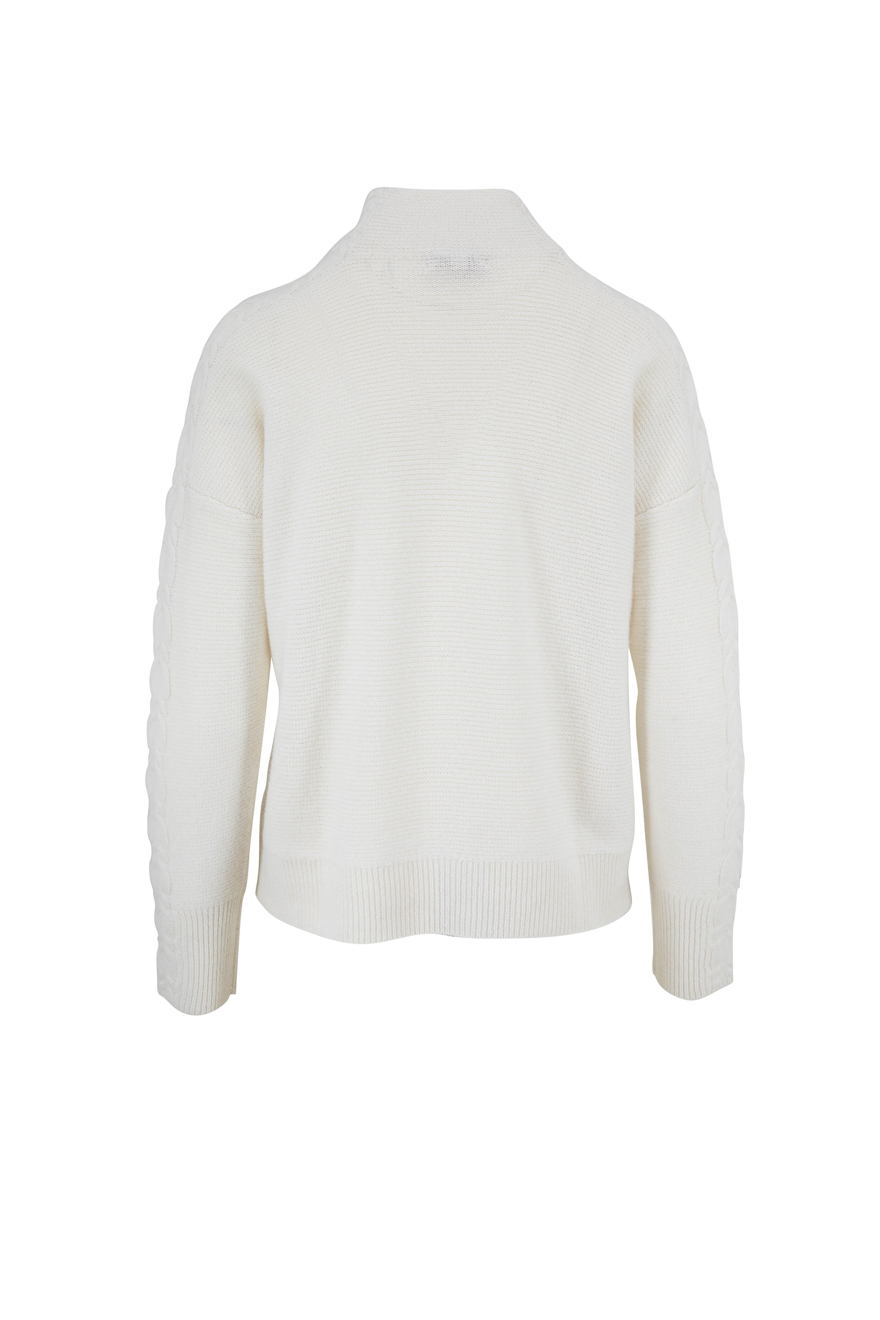 Kinross - Ivory Cashmere Mixed Rib Mockneck Sweater