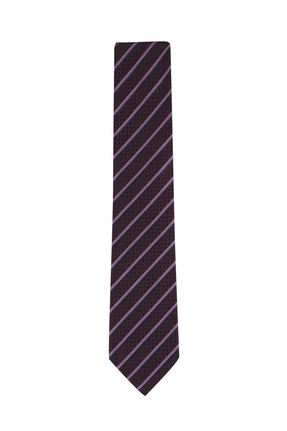 Zegna Burgundy Stripe Silk Jacquard Necktie