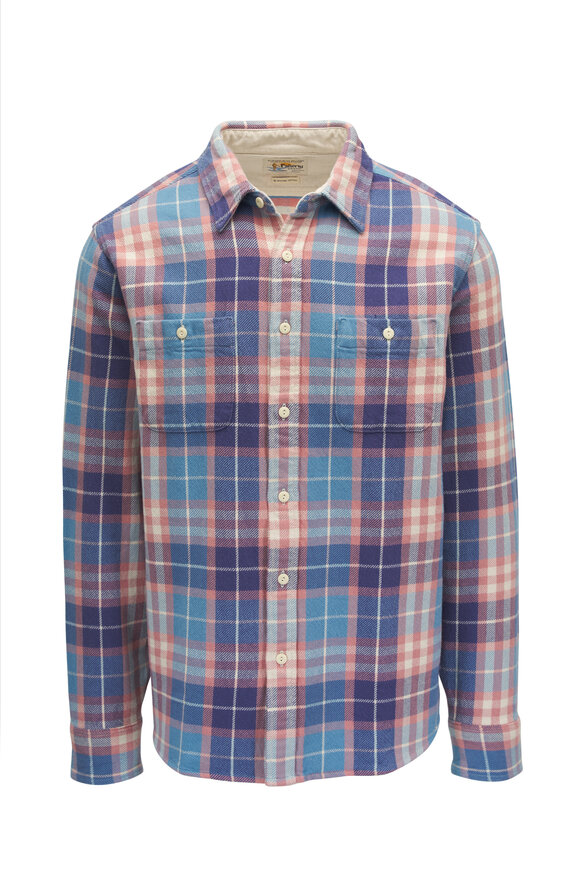 Faherty Brand Surf Bristol Blue Plaid Flannel Shirt