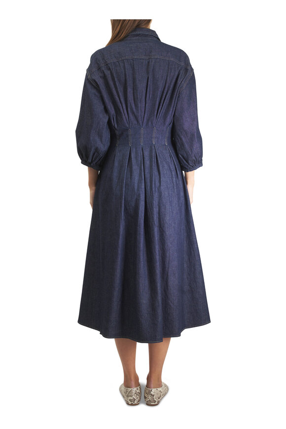 TWP Mason Indigo Resin Denim Shirting Midi Dress - view 4