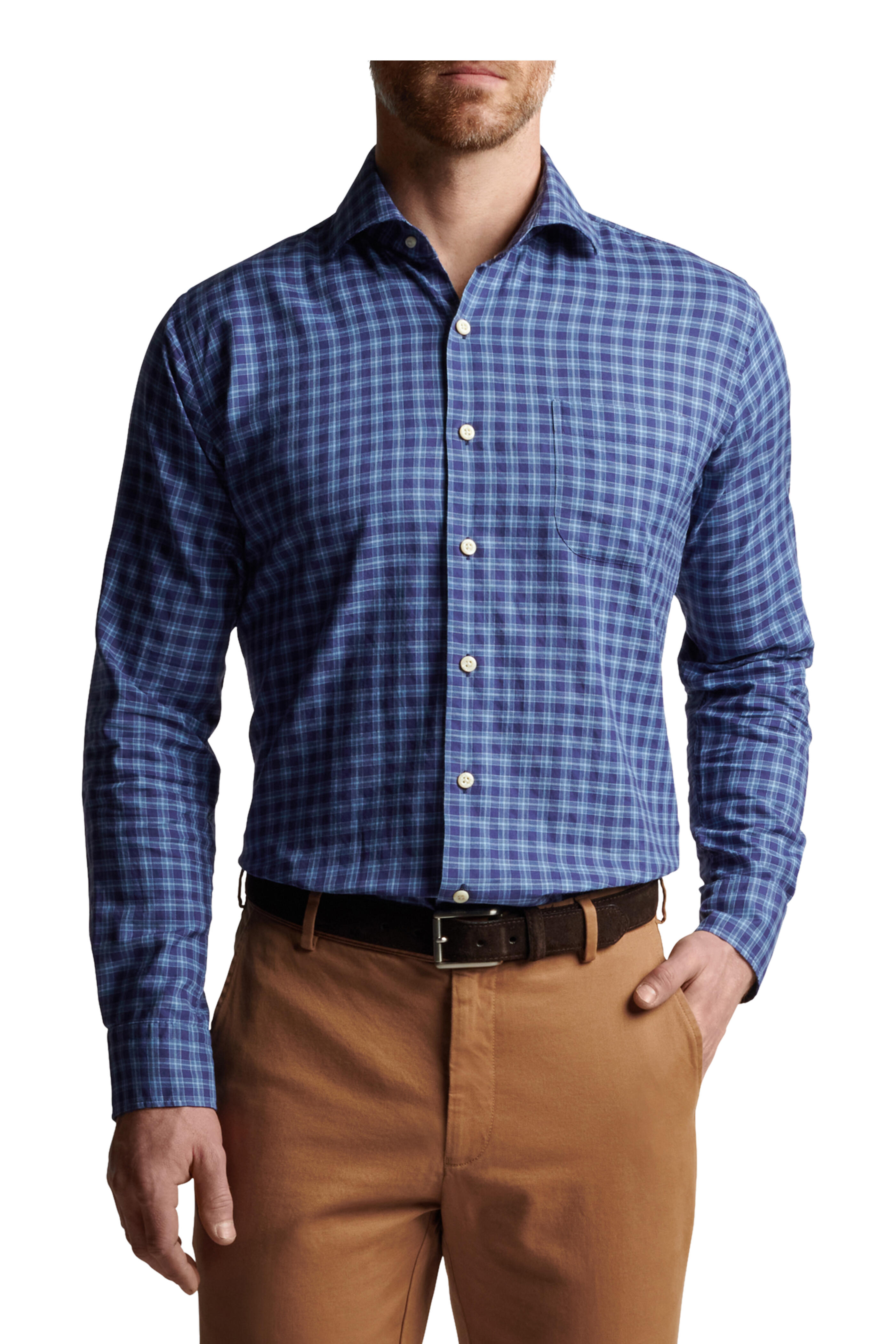 Peter Millar - Atlantic Blue Marret Cotton Check Sport Shirt - view 5