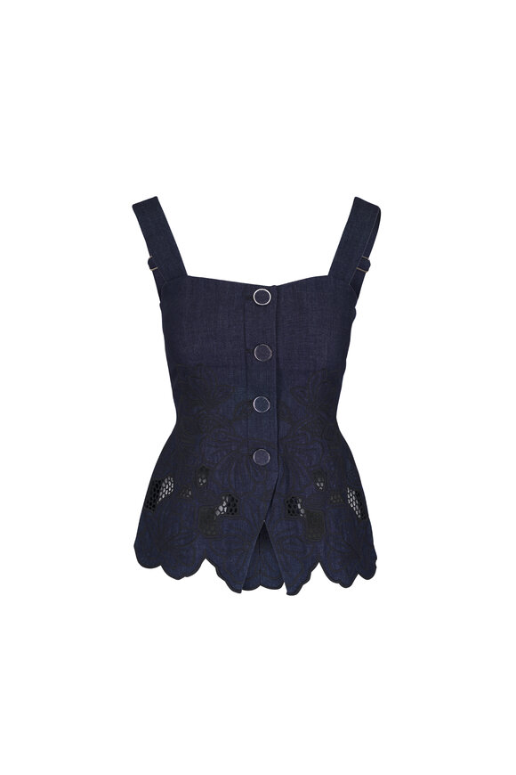 Veronica Beard Mirielle Eyelet Indigo Rinse Chambray Tank