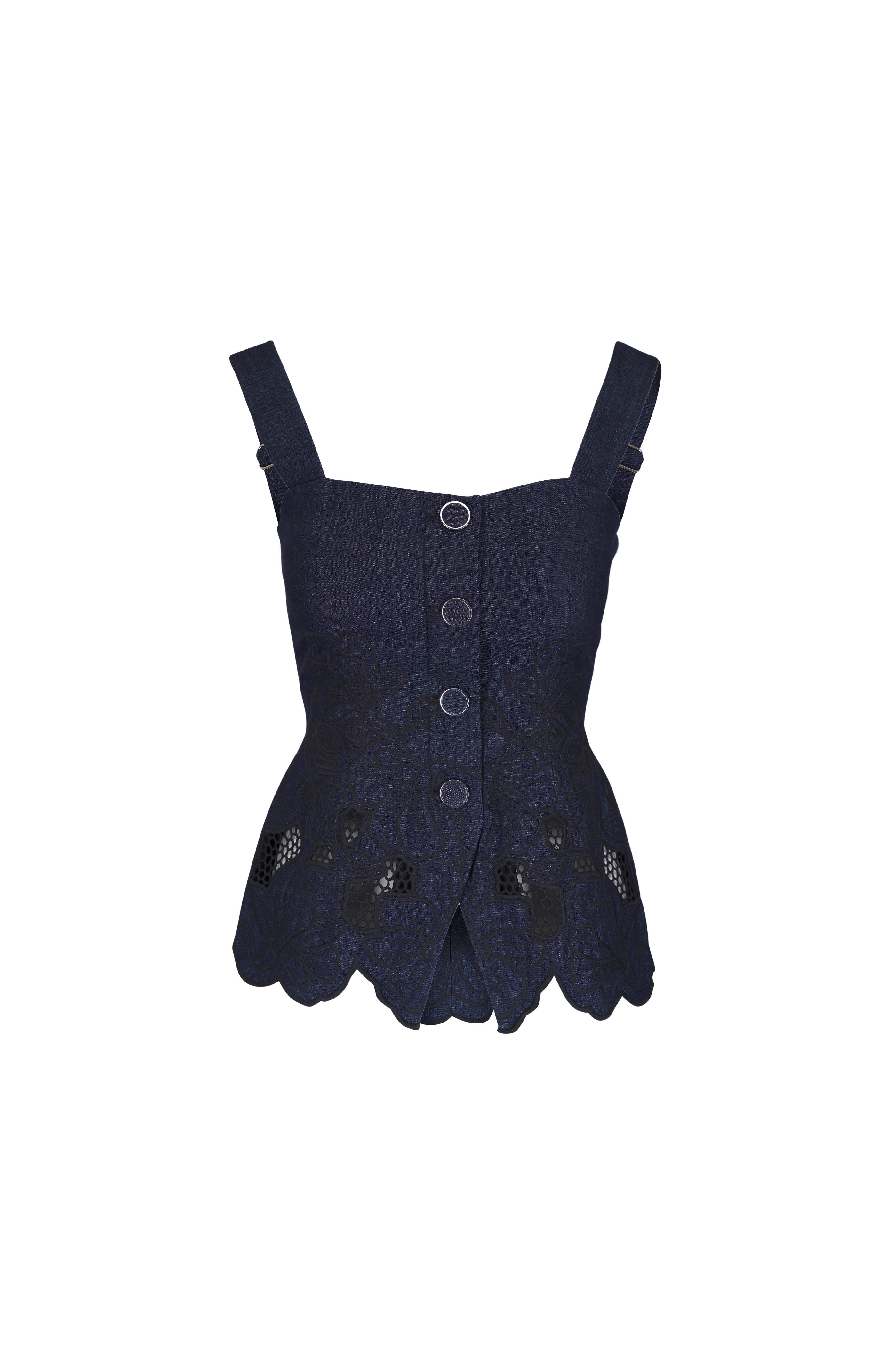 Veronica Beard - Mirielle Eyelet Indigo Rinse Chambray Tank