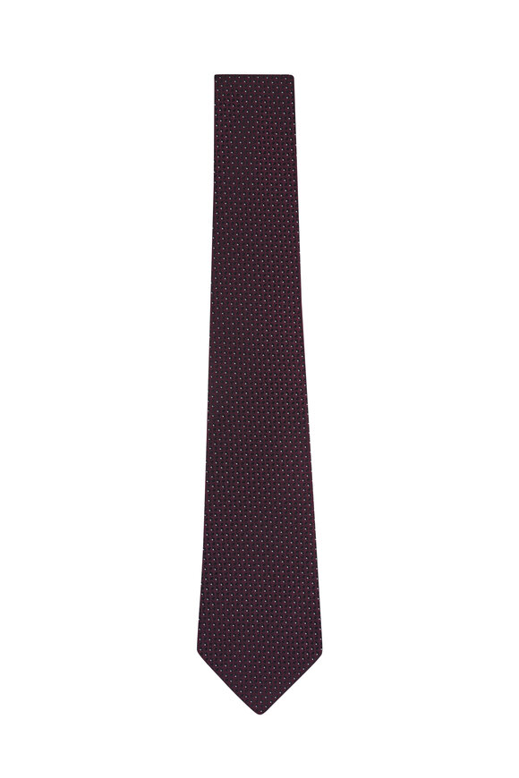 Zegna Dark Burgundy Geometric Silk Jacquard Necktie - view 1
