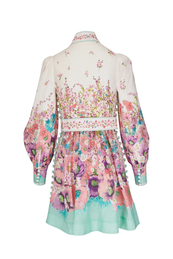 Zimmermann - Jude Aqua Garden Floral Buttoned Mini Dress