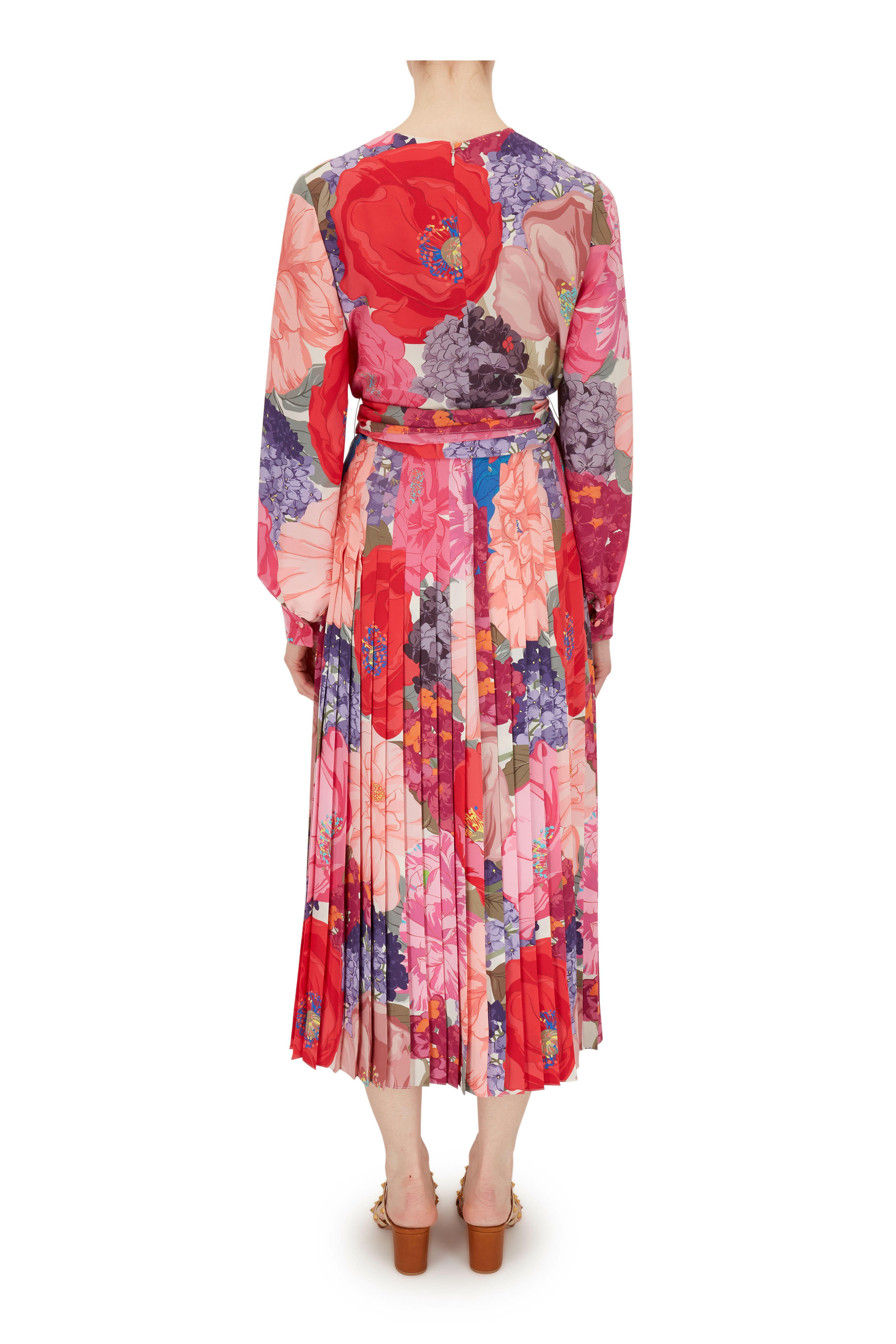 Valentino - Multicolor Crepe De Chine Floral Long Sleeve Dress