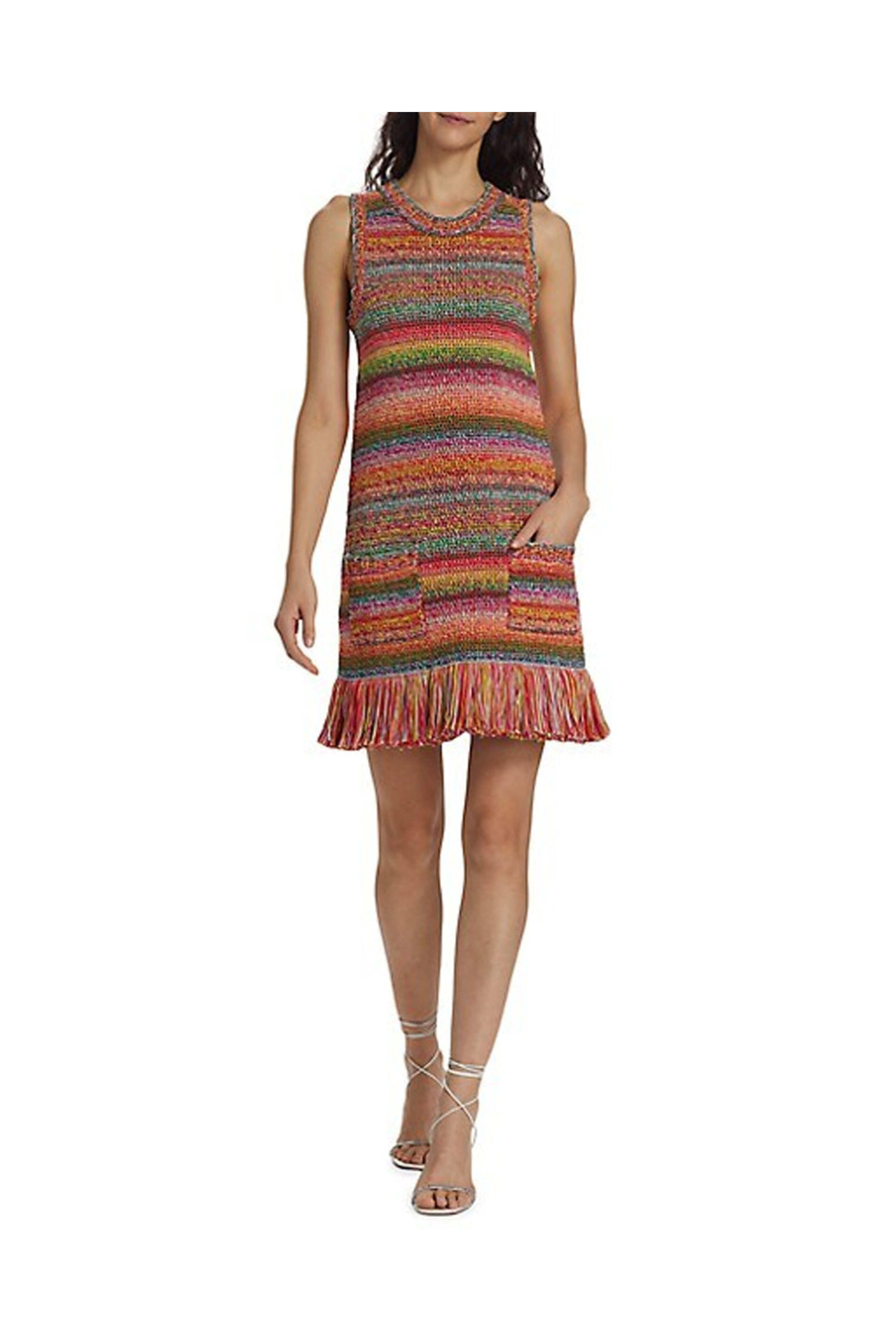 Oscar de la Renta - Multicolor Crochet Fringe Mini Dress