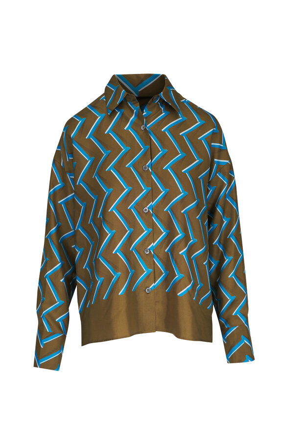 Odeeh Gold & Olive Silk Button Down Blouse