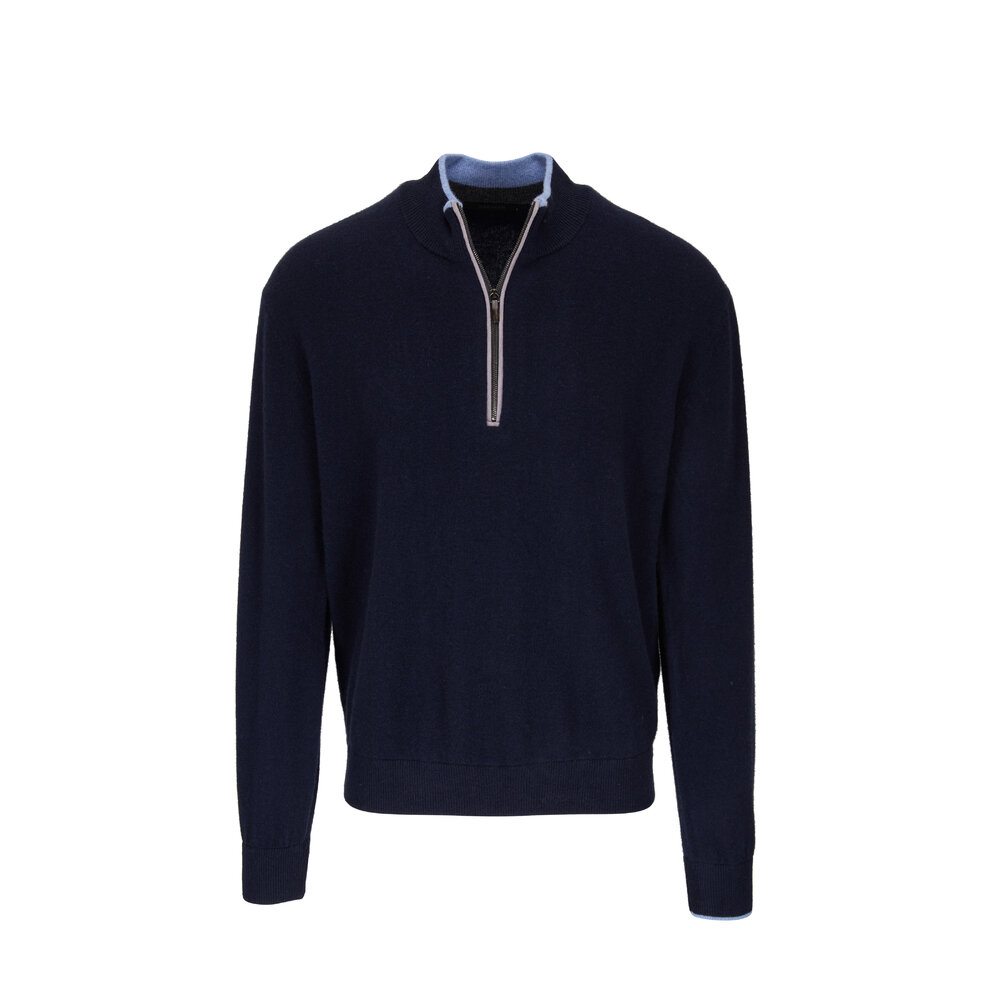 Greyson - Sebonack Blue Wool & Cashmere Quarter Zip Pullover