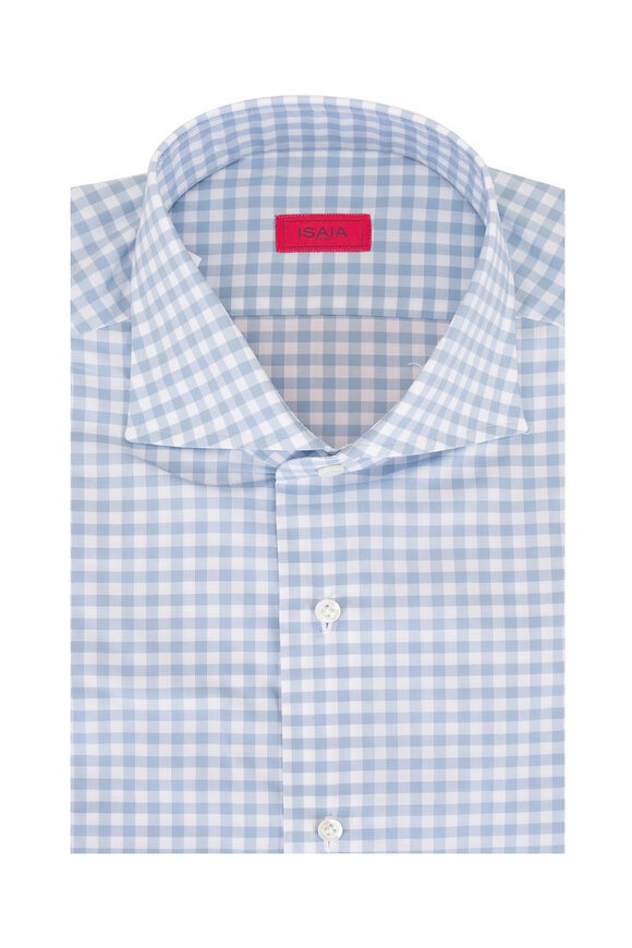 Isaia Ocean White Check Cotton Sportshirt