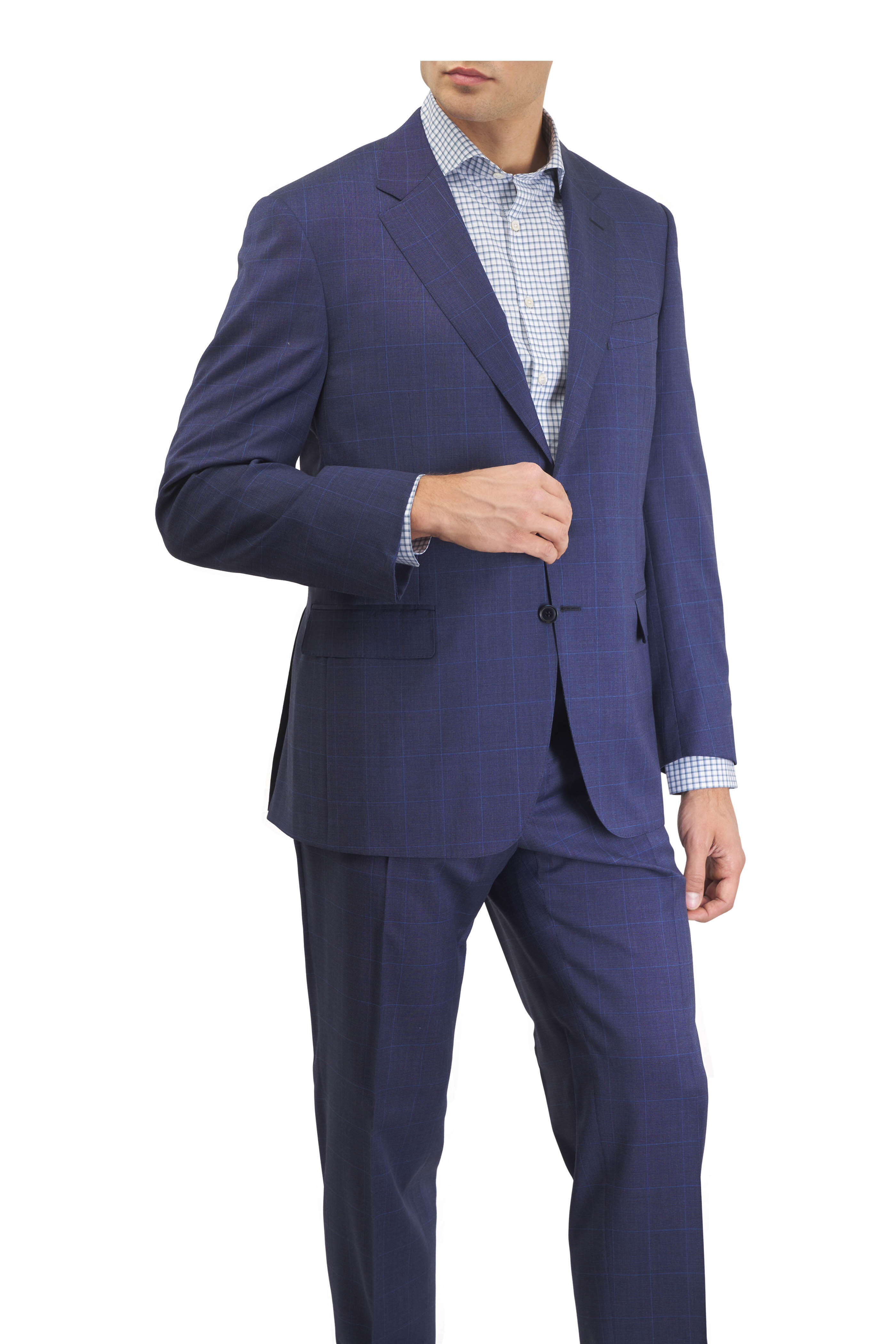 Canali - Blue Tonal Windowpane Wool Suit