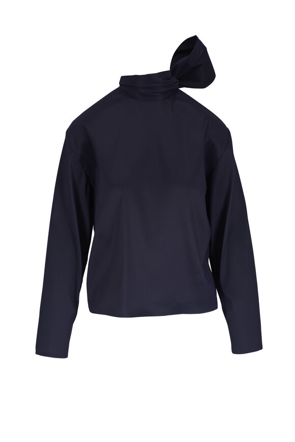 Saint Laurent Marine Boxy Lavallière Organza Top