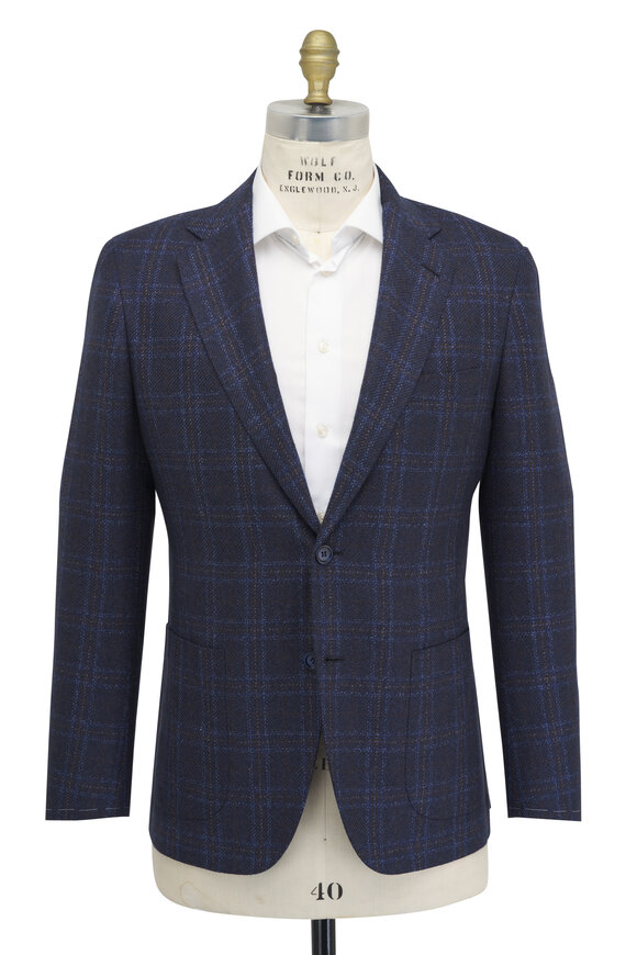 Brioni - Navy Blue & Charcoal Rust Check Sportcoat 