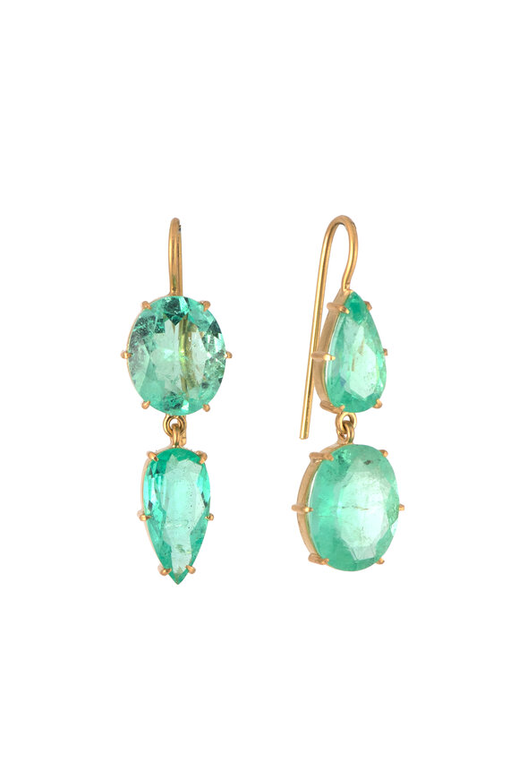 Sylva & Cie 18k Yellow Gold Emerald Drop Earrings