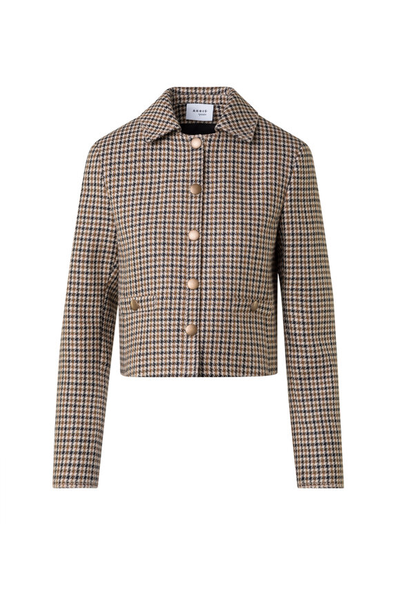 Akris Punto - Brown Shetland Tweed Houndstooth Crop Jacket