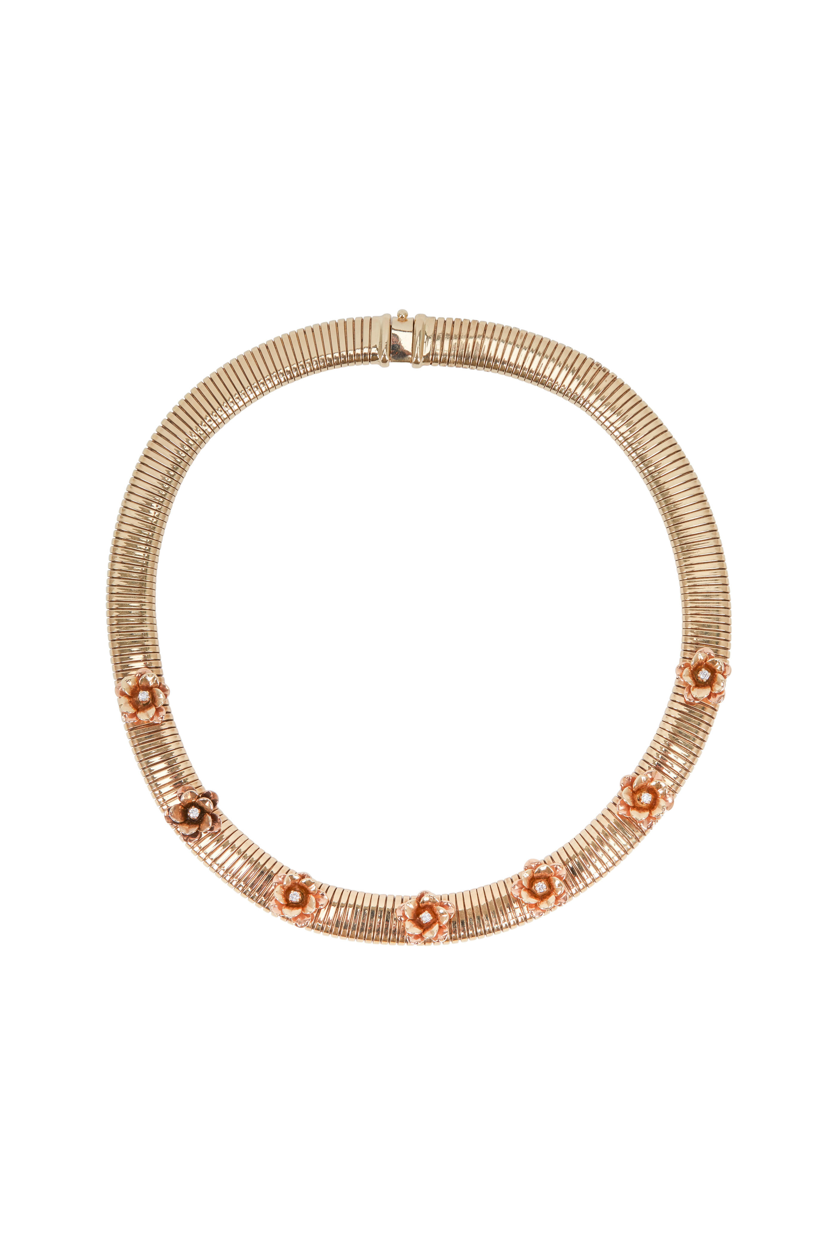 Fred Leighton - Yellow Gold Snake Chain Flower Diamond Necklace