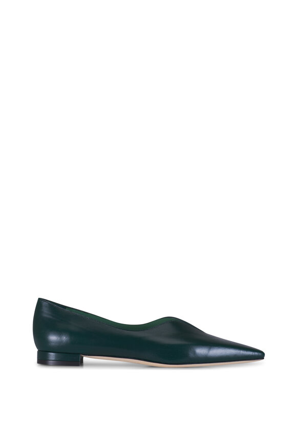 Manolo Blahnik Soko Dark Green Leather Flat - view 3