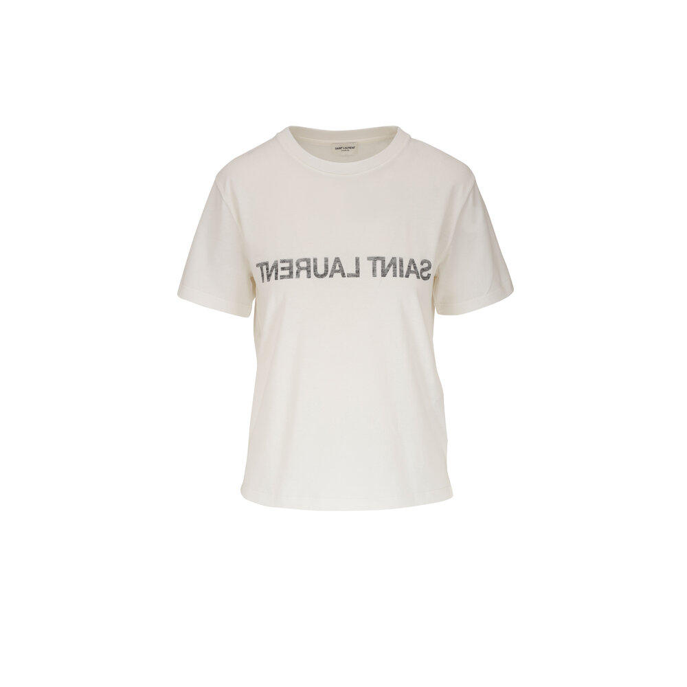 Saint Laurent - White Cotton Reverse Print Graphic T-Shirt