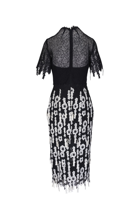 Lela Rose - Black & White Tiered Lace Midi Dress 