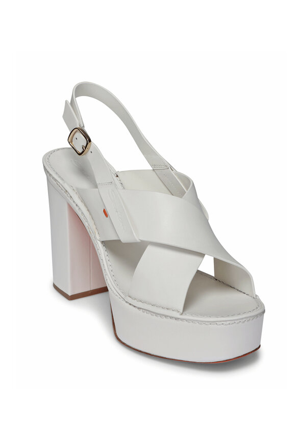Santoni Tropez White Leather Platform Sandal