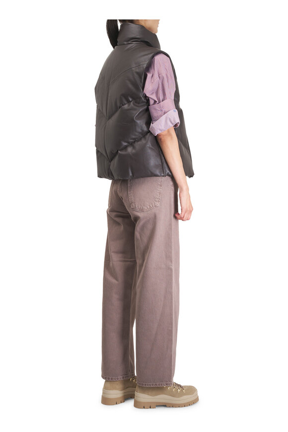 TWP Chocolate Leather Puffer Vest - view 4