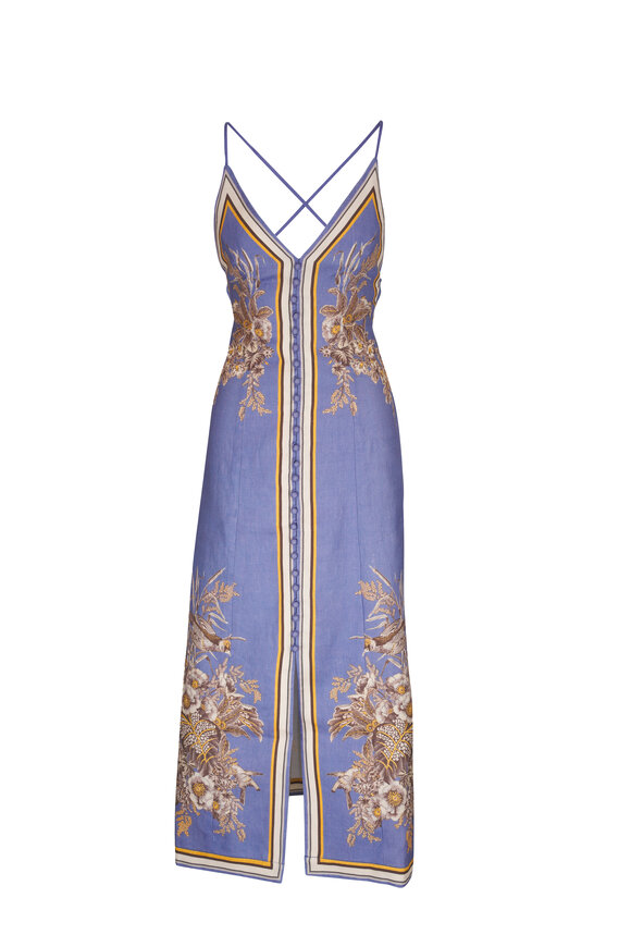 Zimmermann Ottie Blue Floral Linen Slip Dress 