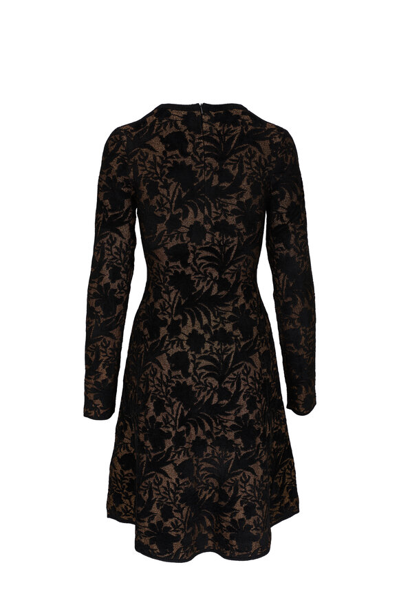 Lela Rose - Black & Gold Floral Jacquard Fit & Flare Dress 