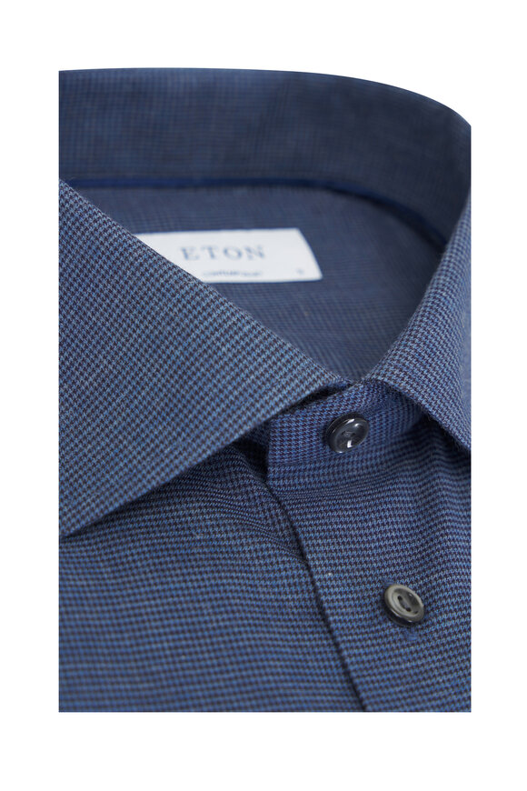 Eton - Dark Blue Mini Houndstooth Cotton Dress Shirt