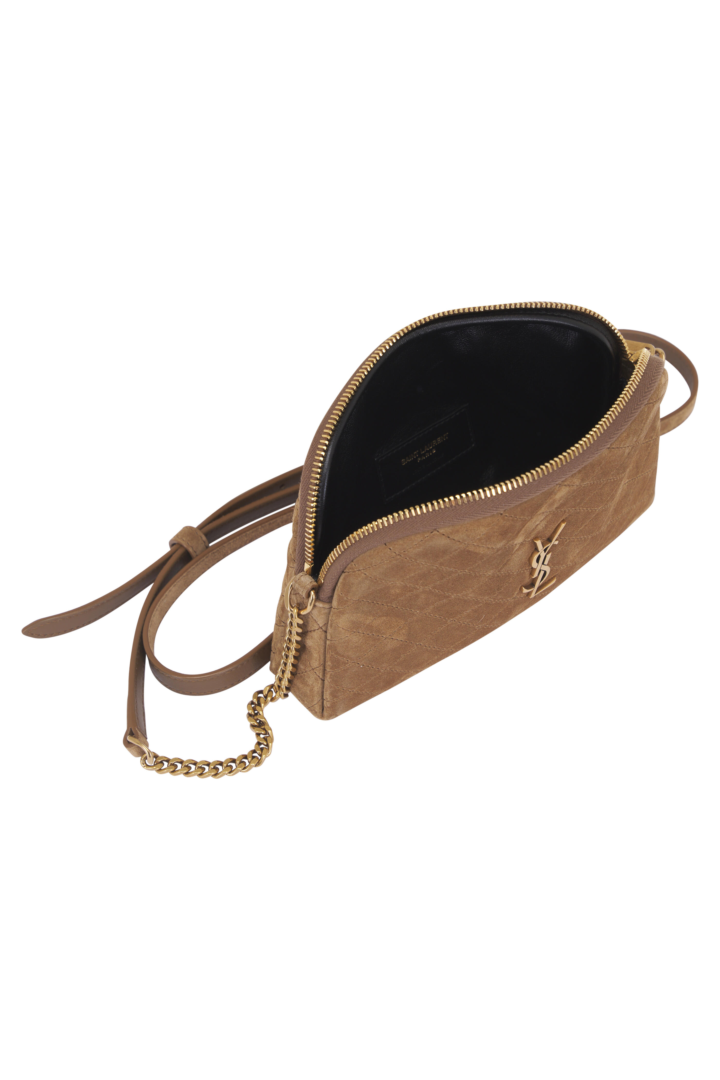 Saint Laurent - Gaby Golden Leaf Quilted Suede Pouch Saint Laurent - Gaby Golden Leaf Quilted Suede Pouch