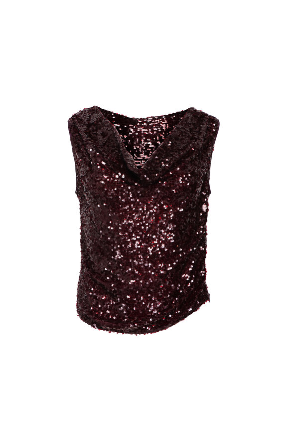 LaPointe Mulberry Sequin Cowl Neck Blouse