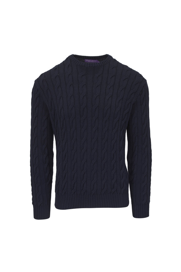 Ralph Lauren Purple Label Navy Cable Knit Crewneck Sweater