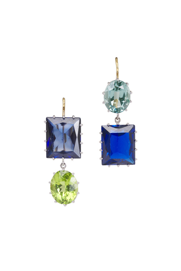 Renee Lewis 18k White Gold Peridot & Sapphire Earrings