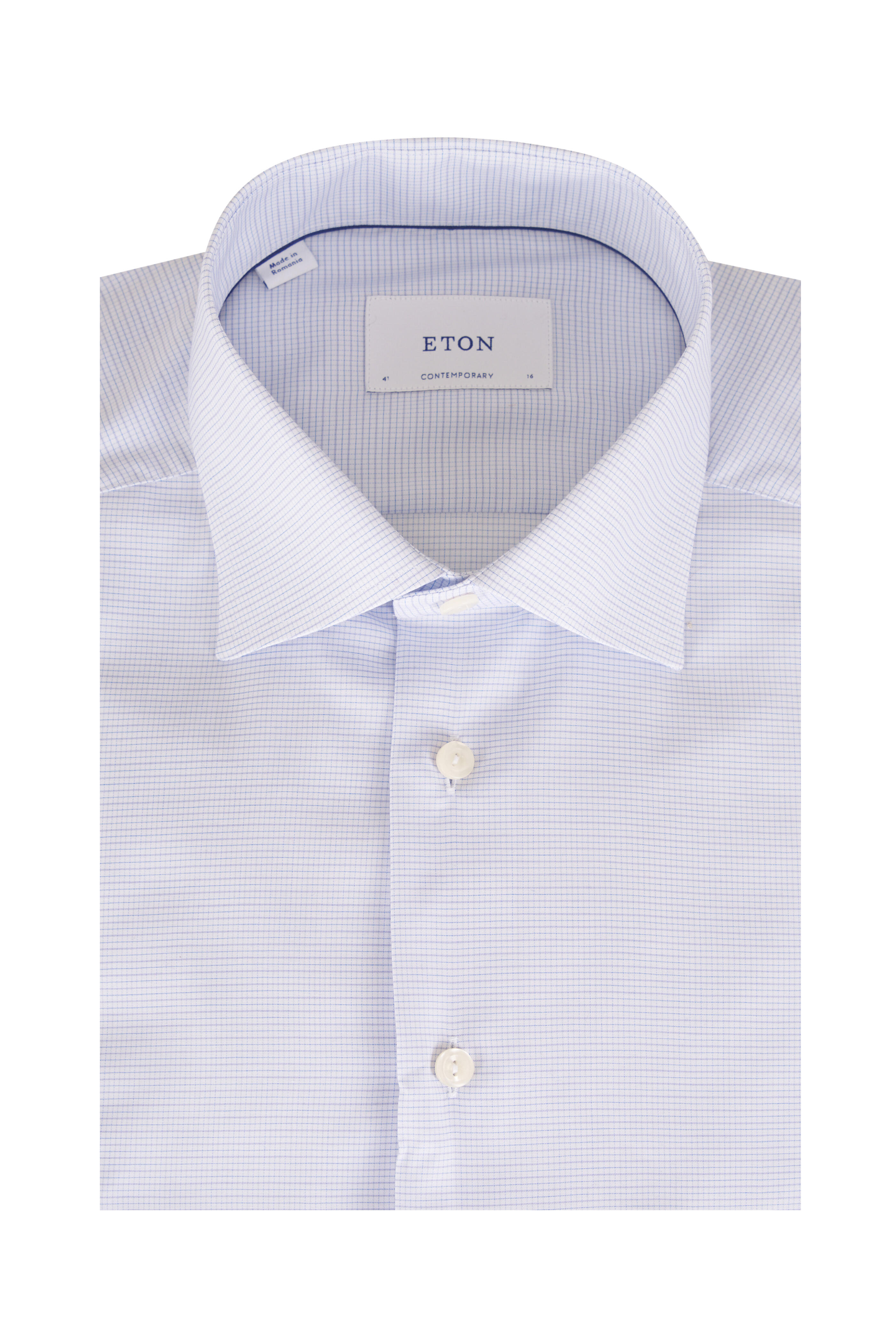 Eton - Light Blue Mini Check Contemporary Dress Shirt - view 1