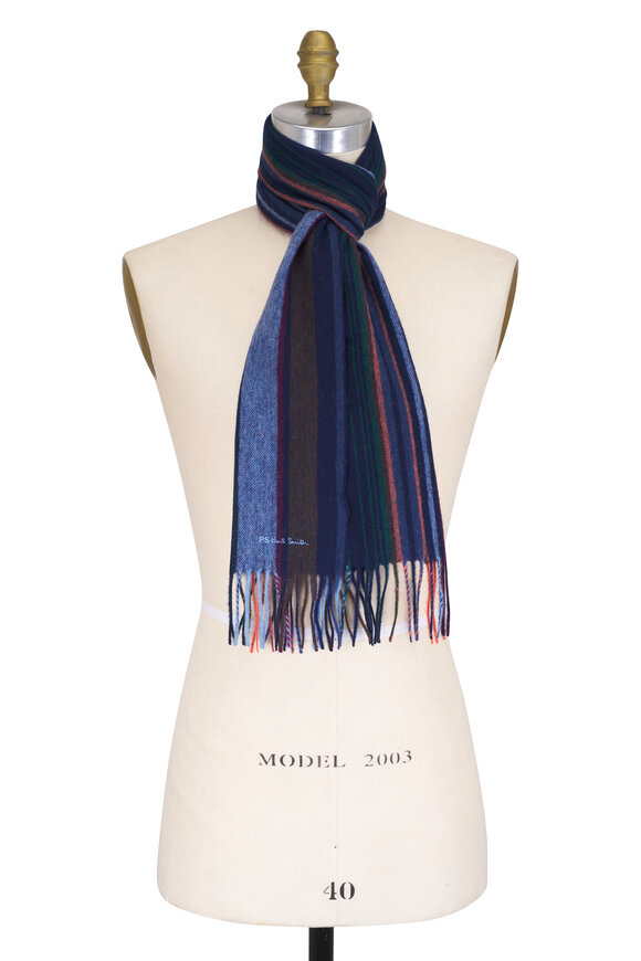 Paul Smith - Trent Blue Stripe Wool Scarf