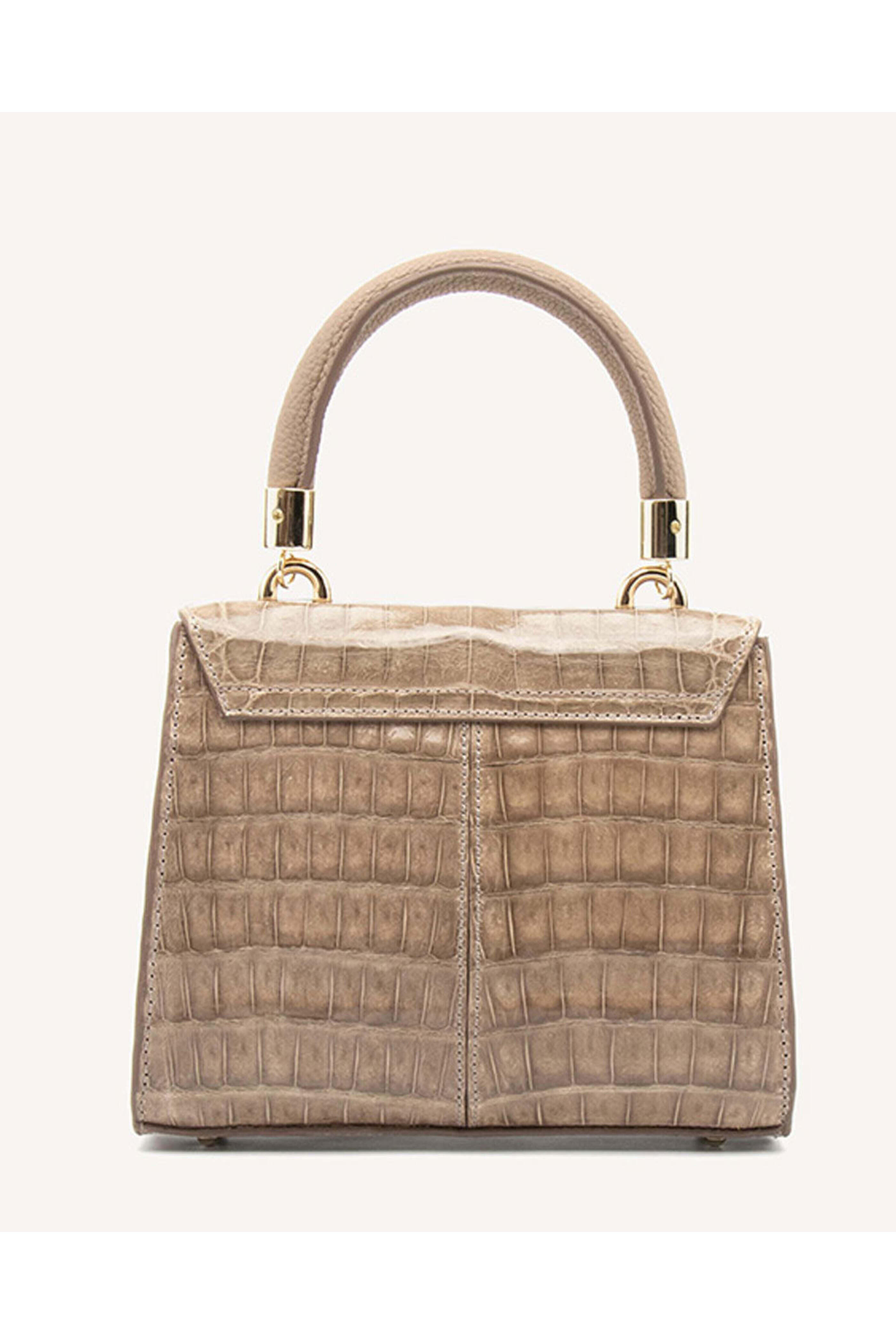 Maria Oliver - Michelle Crocodile Top-Handle Bag in Almond