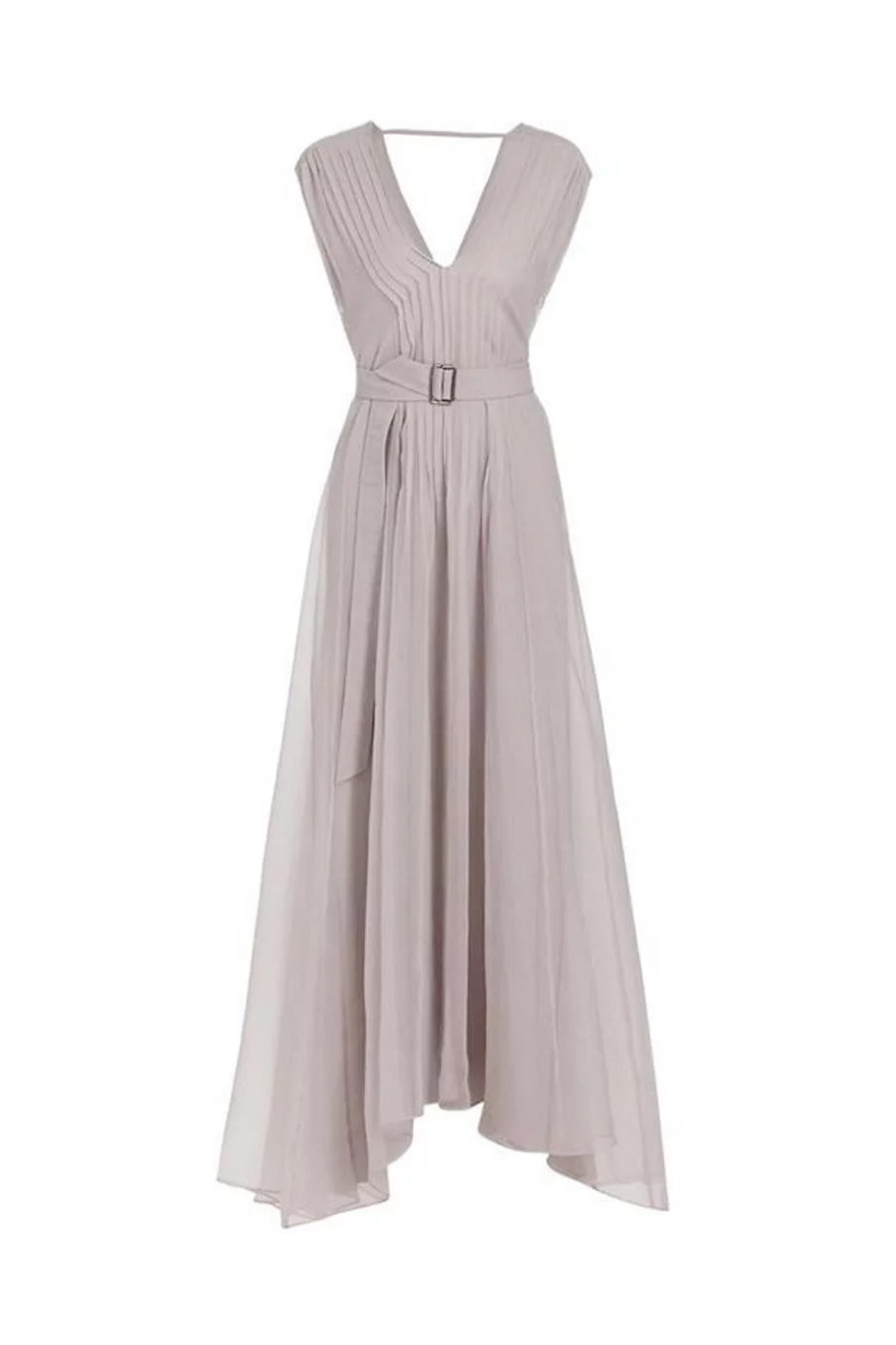 Brunello Cucinelli - Lavender Silk Plisse Belted Maxi Dress