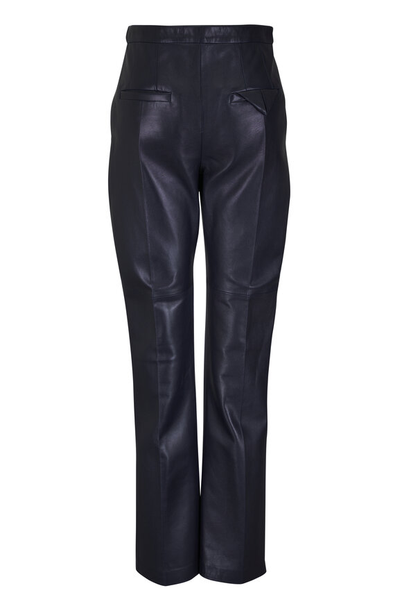 Dorothee Schumacher Sleek Statement Midnight Blue Leather Flare Pant - view 2