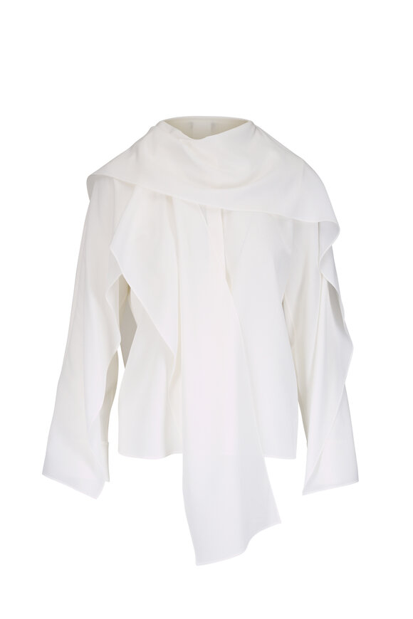 Akris Ecru Silk Scarf Button Up Blouse - view 1