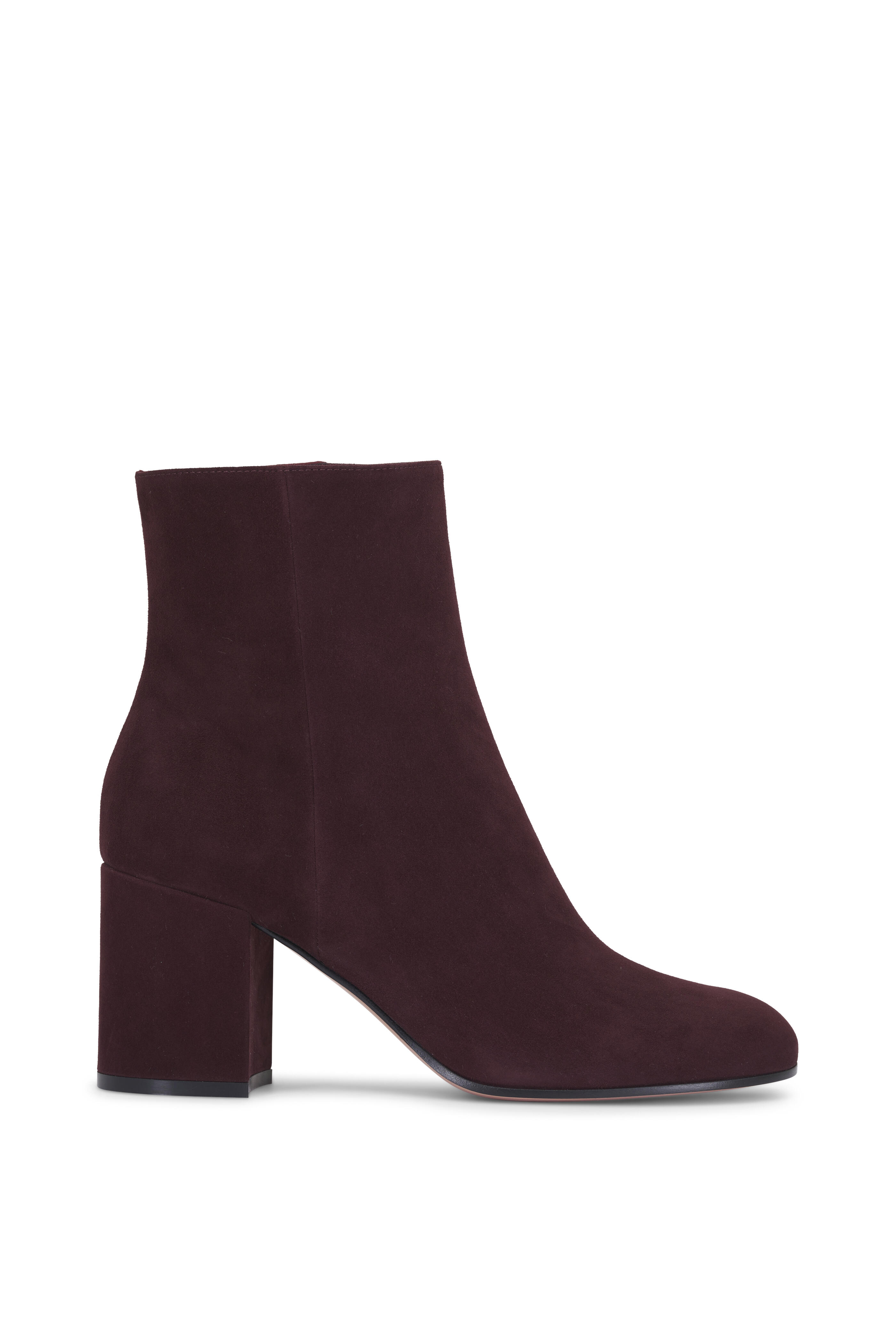 Gianvito Rossi - Joelle Burgundy Suede Zip Bootie, 70mm