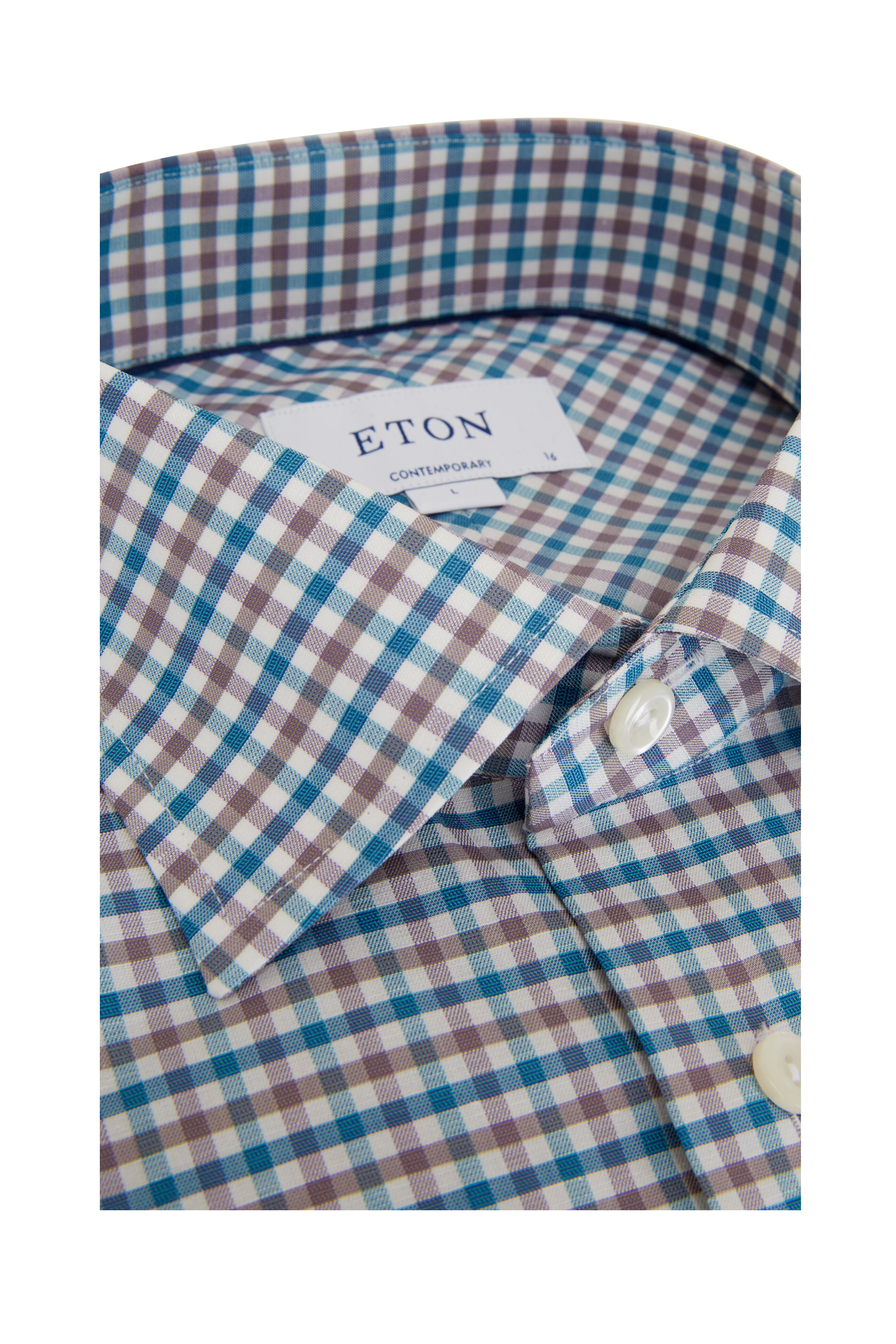 Eton - Teal & Grey Plaid Cotton & Linen Dress Shirt