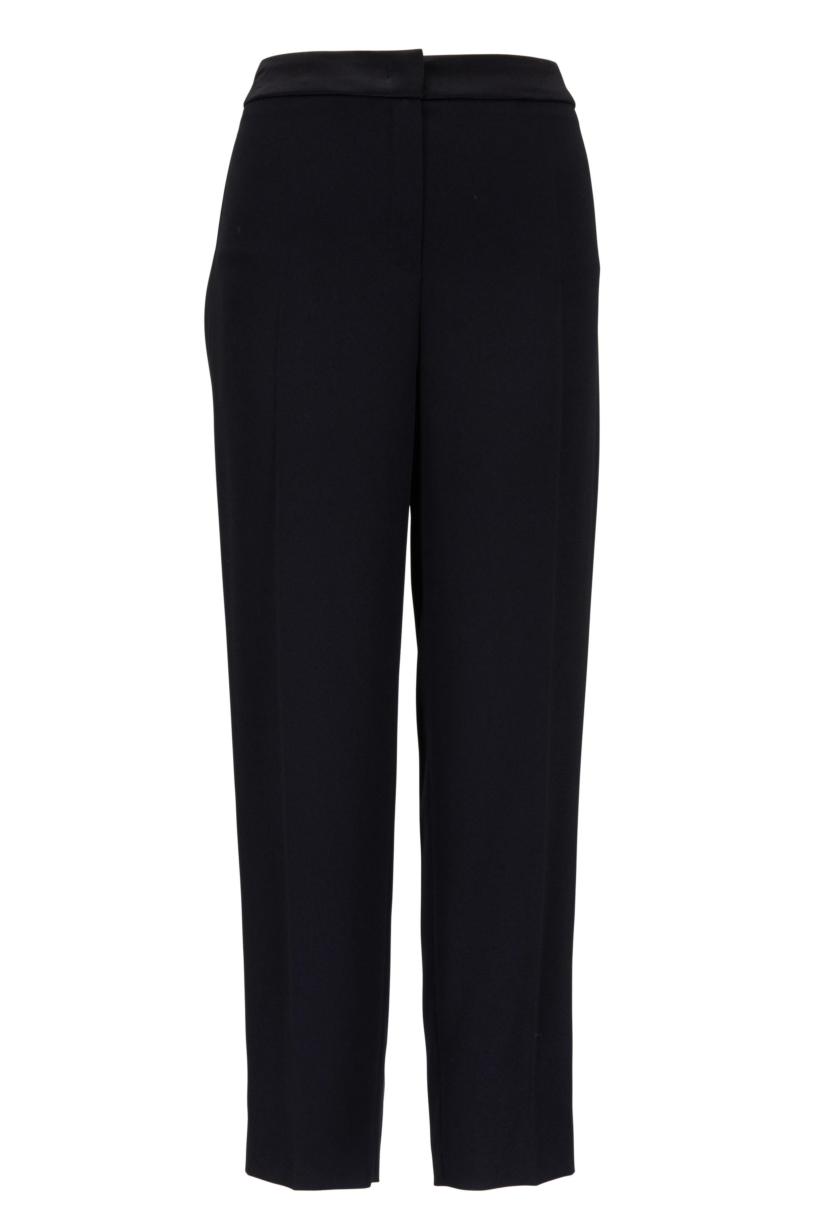 Escada - Black Crêpe & Satin Trim Tuxedo Ankle Pants