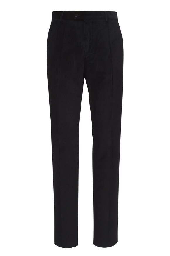 Maurizio Baldassari Black Flat Front Stretch Corduroy Pant