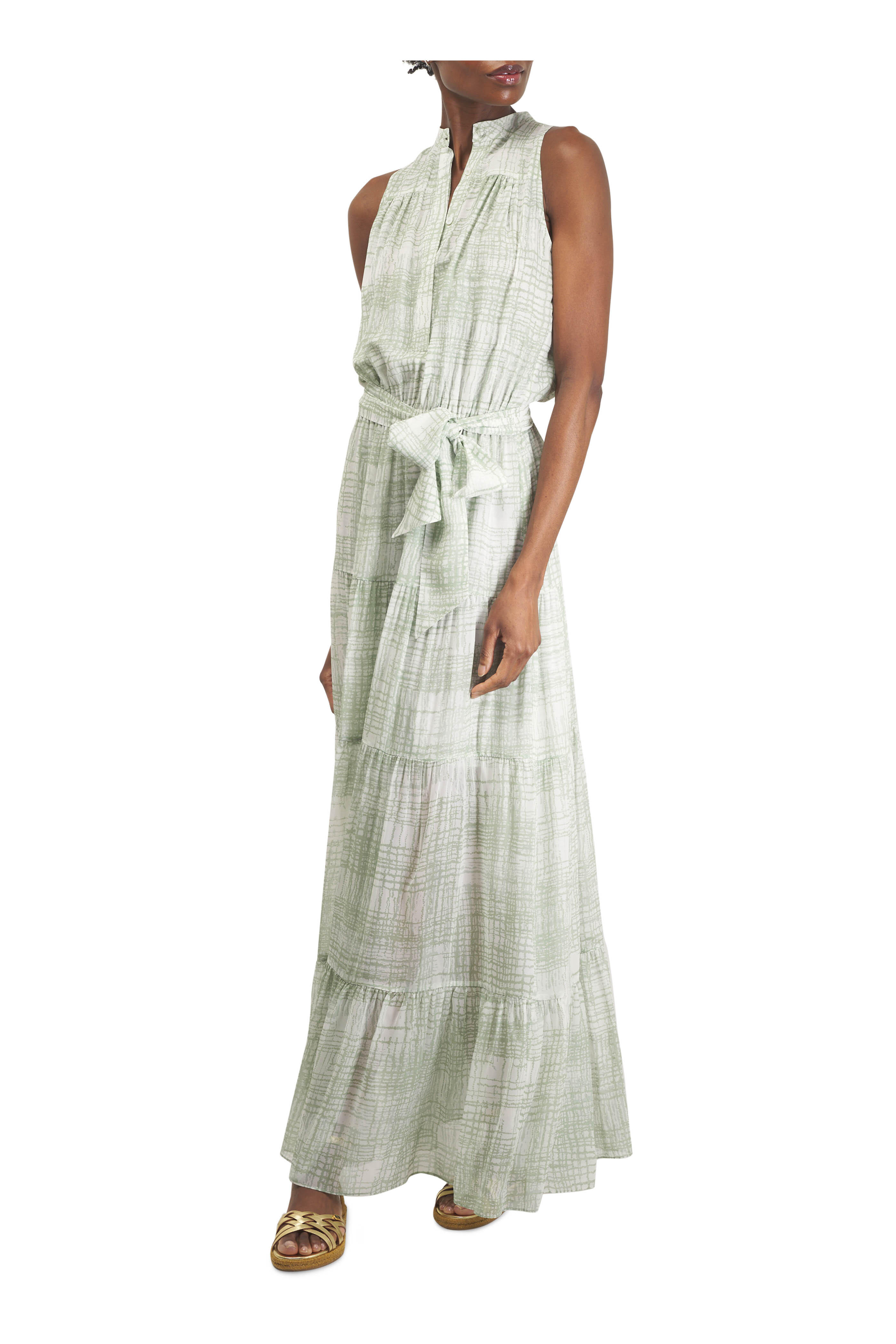 Kiton - Mint Pattern Silk Belted Maxi Dress