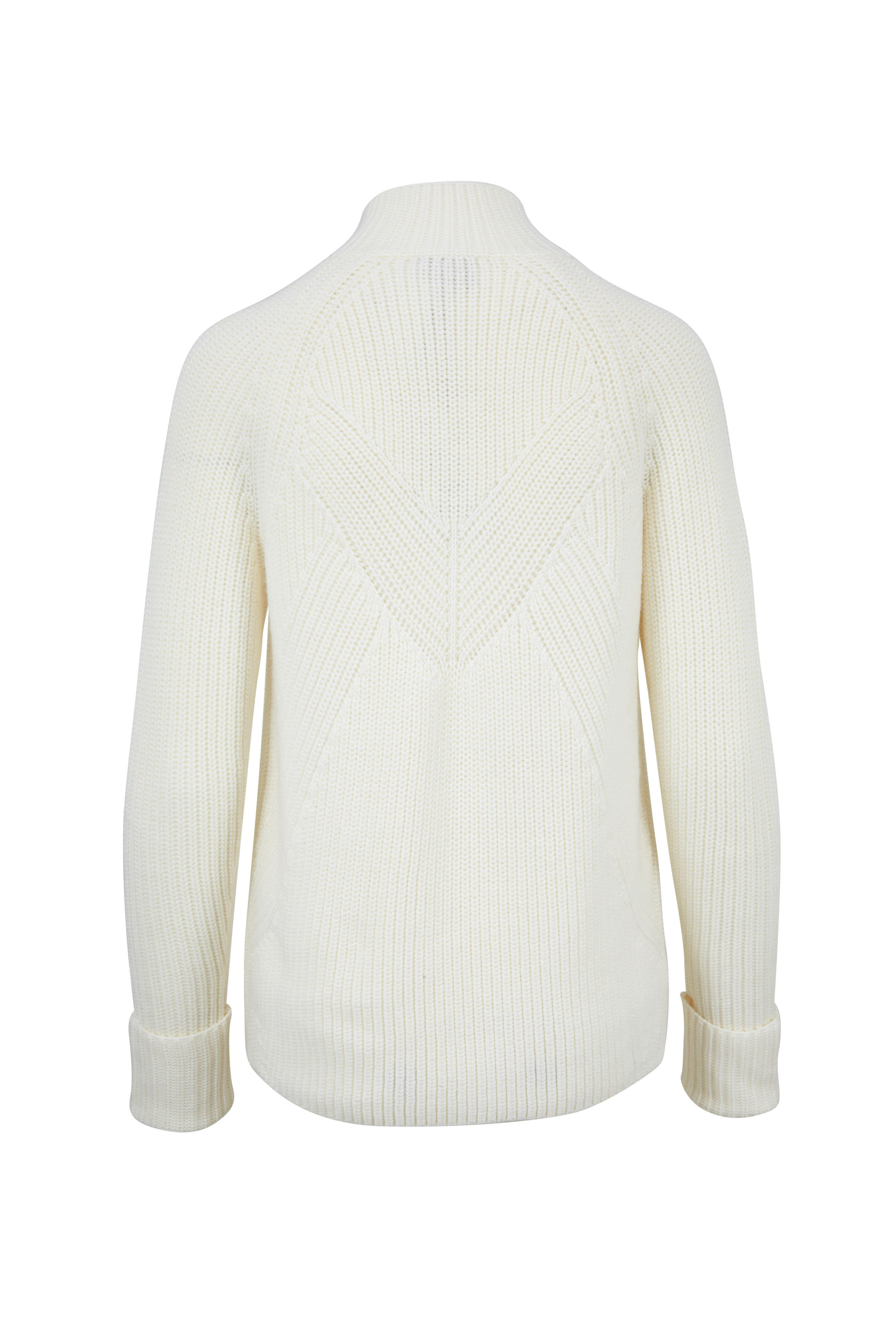 Bogner - Corie Ivory Chunky Knit Wool Neck-Zip Sweater