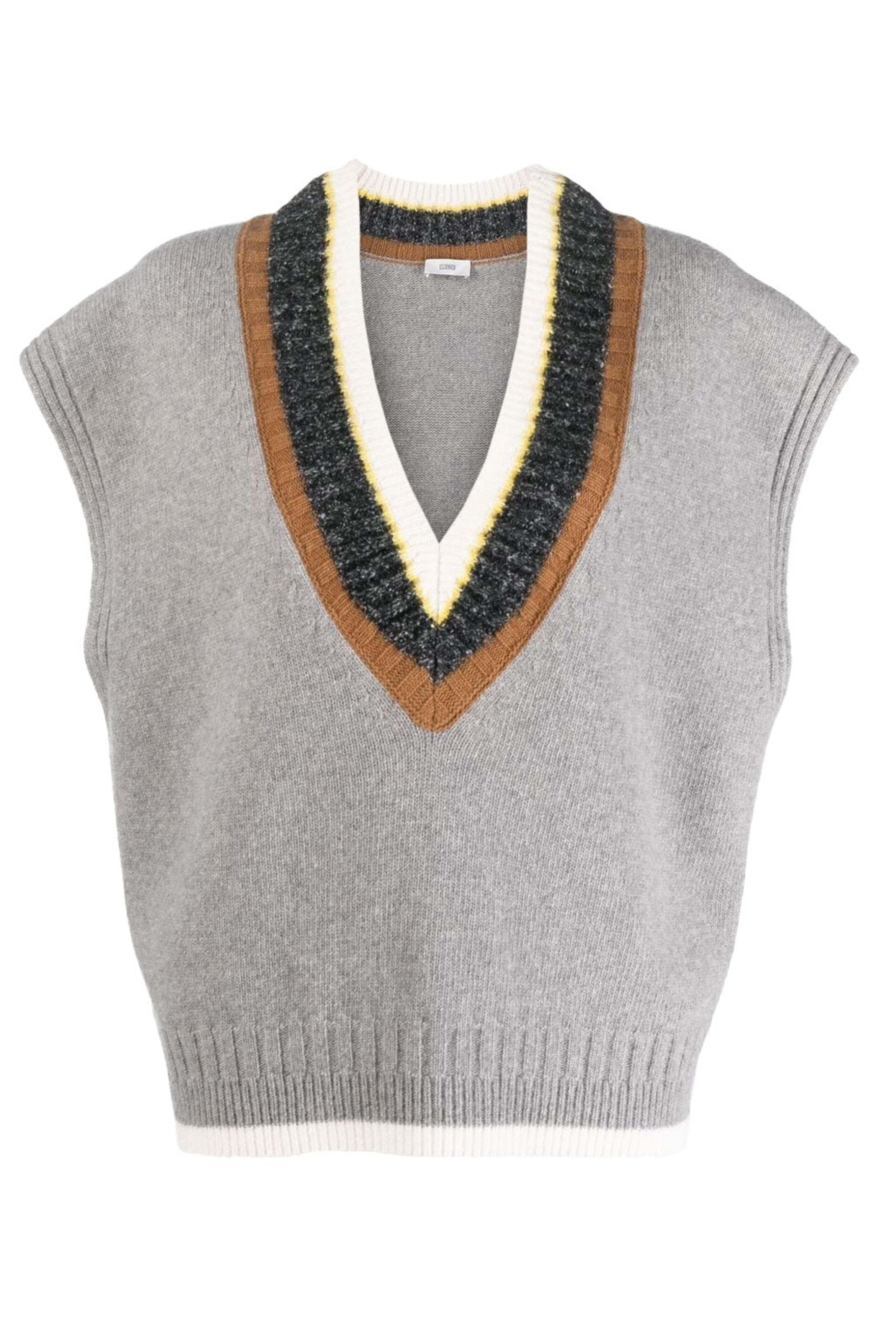 Closed - Grey Melange V Neck Striped Knit Vest | Mitchell Stores