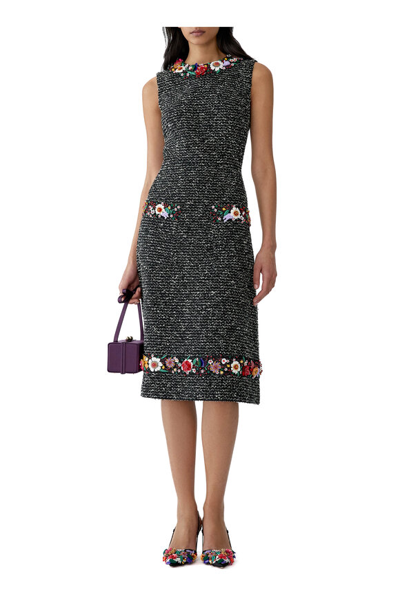 Carolina Herrera Floral Embroidered Tweed Midi Dress - view 2
